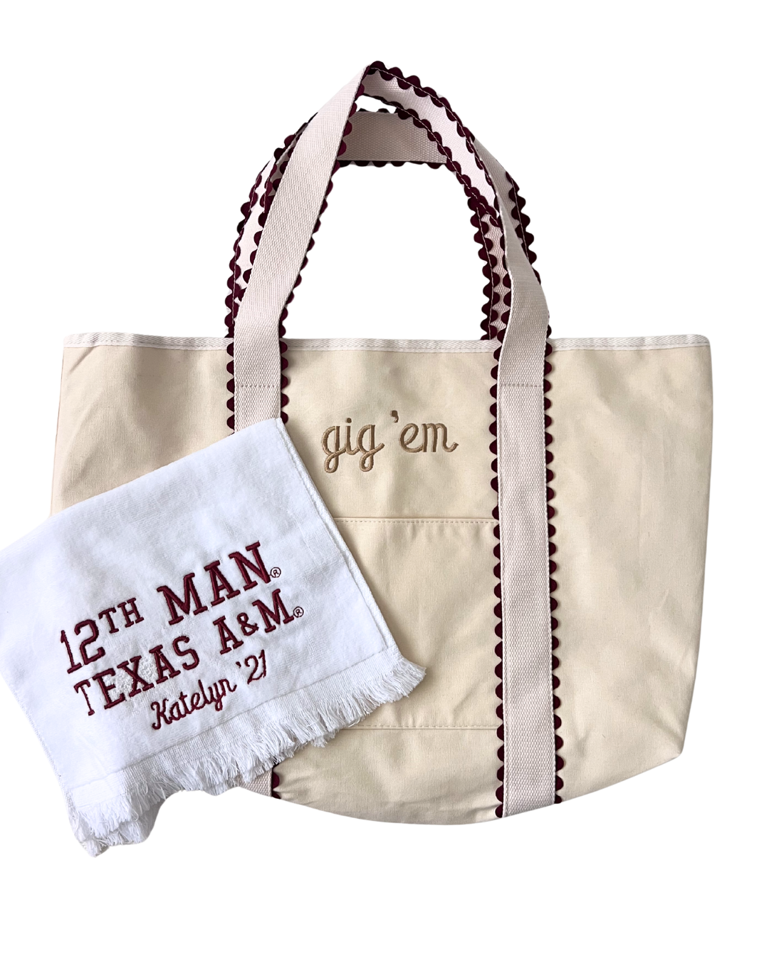 Maroon Ric Rac Tote Bag